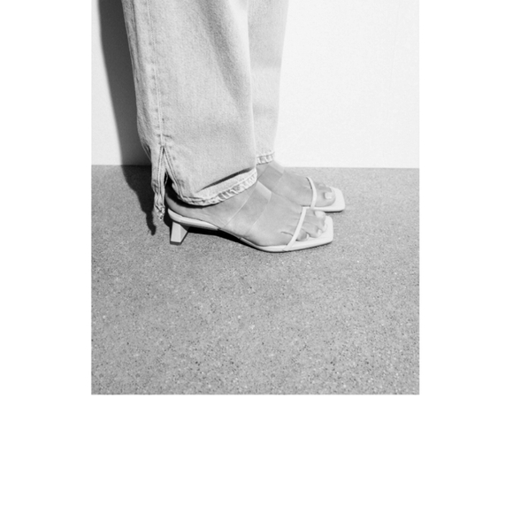 NWOT ZARA Light Blue Kitten Heel Vinyl Strap Sandals Square Toe sz 8.5 - Picture 6 of 6